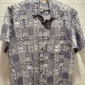 Noa Noa Mens XXL Hawaiian Print Aloha Shirt in Purple & White Tattoo/Quilt Print